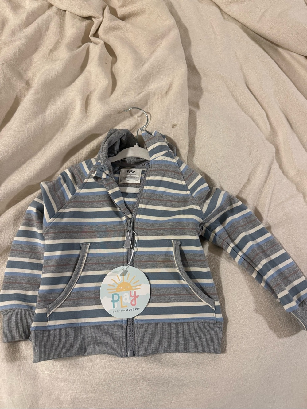 Little Sleepies Blue, Gray & White Striped Zip Hoodie